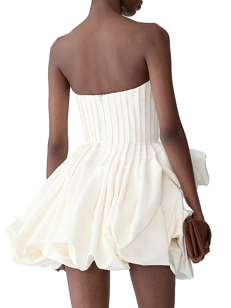 Pleated Gathered Rose-Effect Minidress