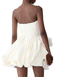 Pleated Gathered Rose-Effect Minidress