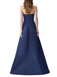 Floral-Embroidered Silk Strapless Gown