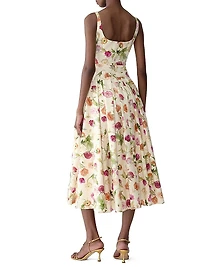 Floral Stretch Cotton Dropped-Waist Midi-Dress