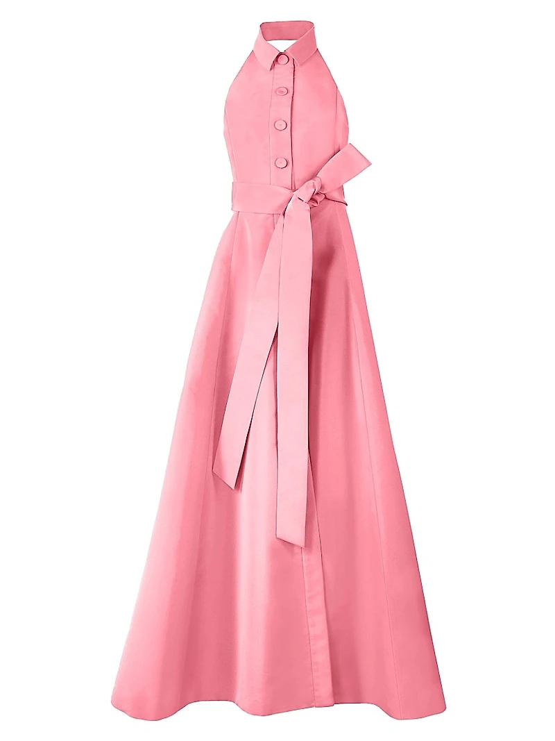 Collared Halter Silk A-Line Gown