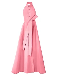 Collared Halter Silk A-Line Gown