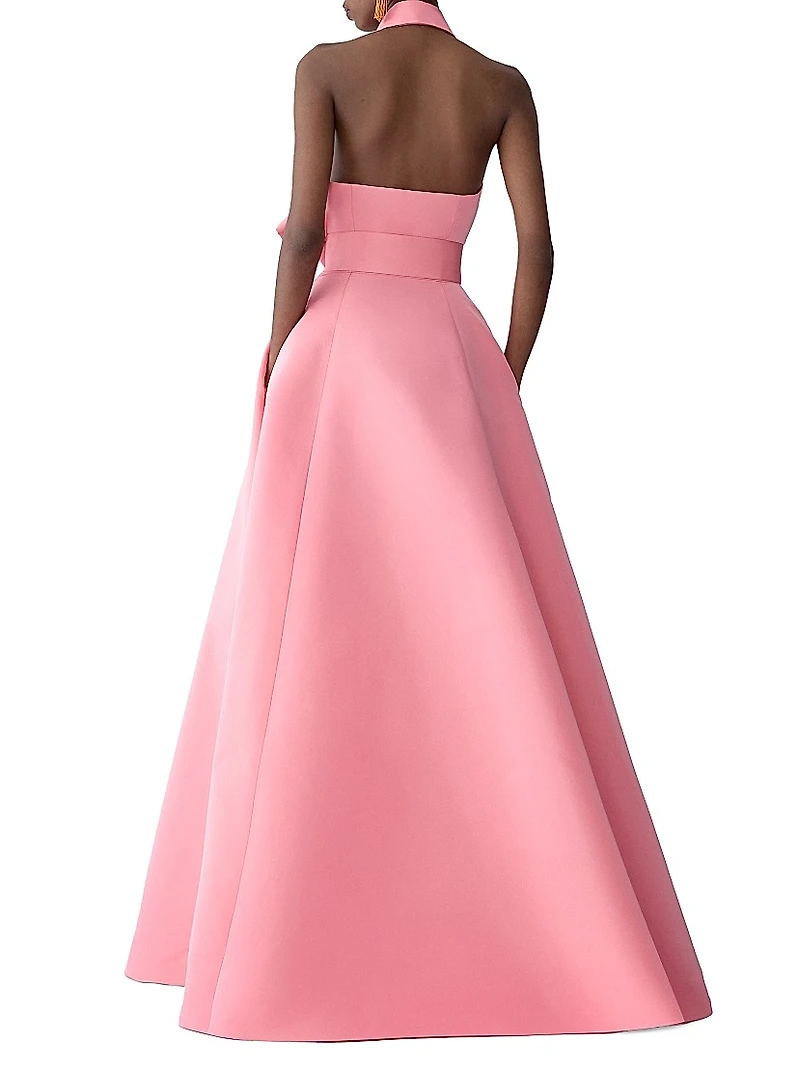 Collared Halter Silk A-Line Gown