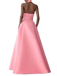 Collared Halter Silk A-Line Gown