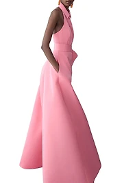 Collared Halter Silk A-Line Gown