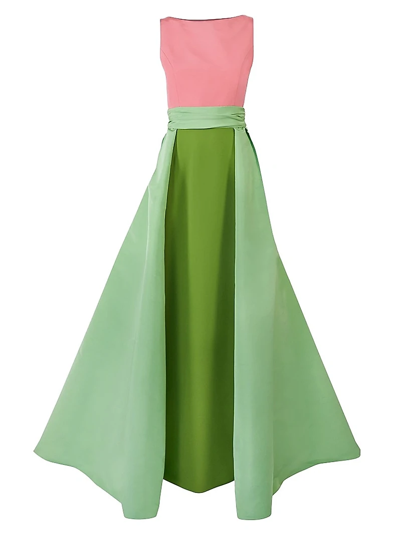 Colorblocked Silk Overskirt Gown