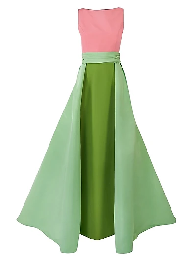 Colorblocked Silk Overskirt Gown