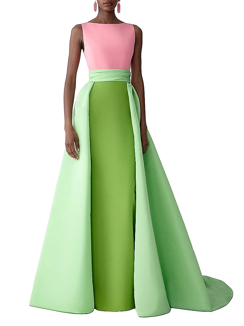Colorblocked Silk Overskirt Gown