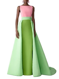Colorblocked Silk Overskirt Gown