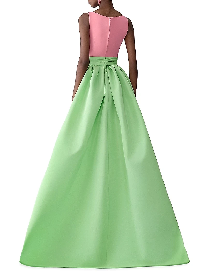 Colorblocked Silk Overskirt Gown