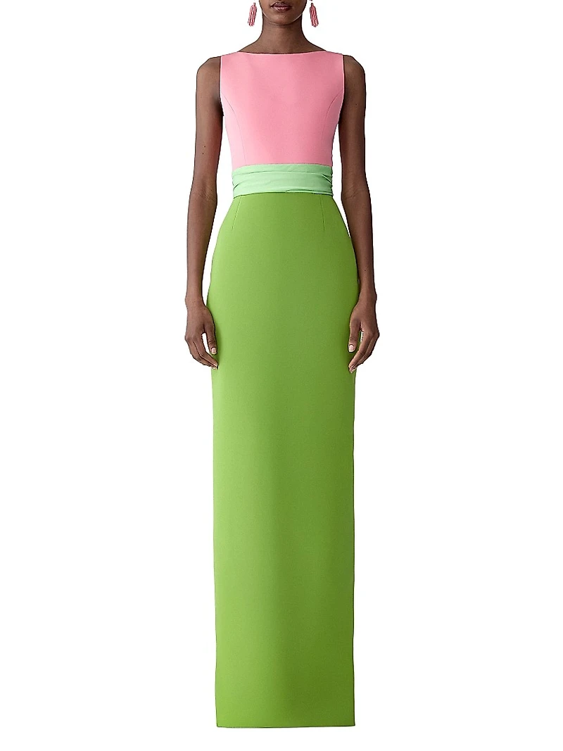 Colorblocked Silk Overskirt Gown