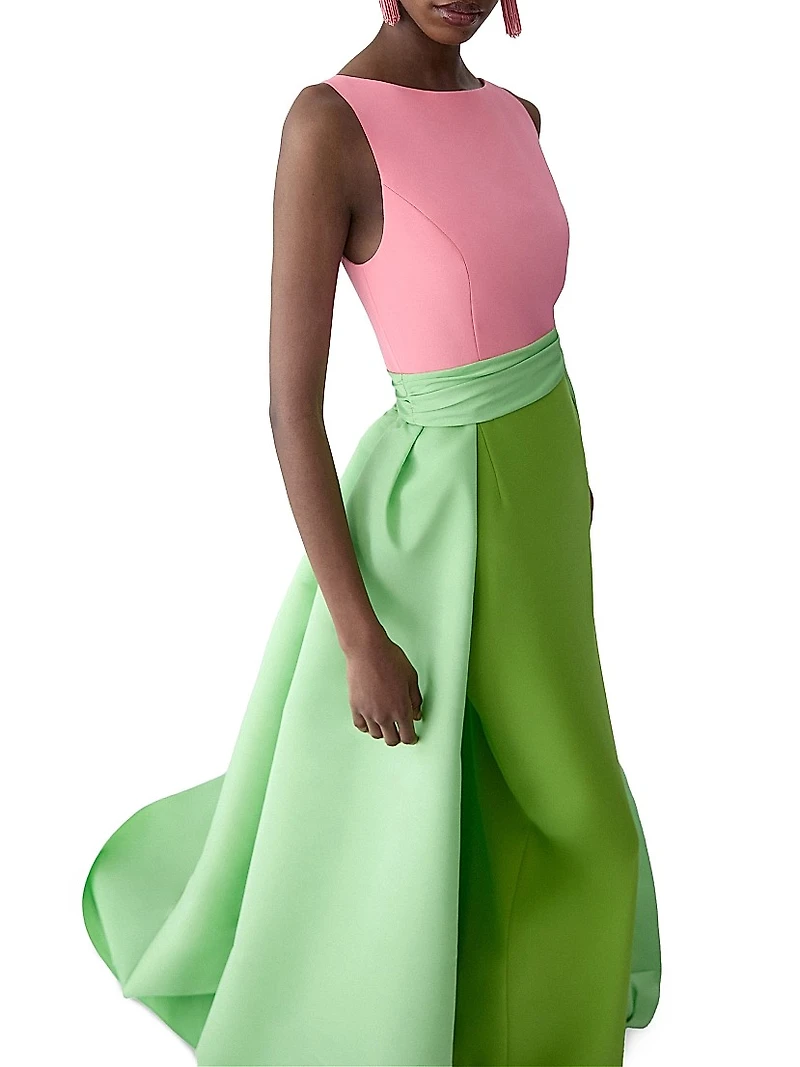 Colorblocked Silk Overskirt Gown
