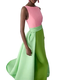 Colorblocked Silk Overskirt Gown