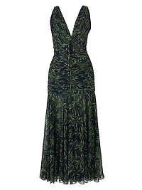 Gathered V-Neck Midi-Dress