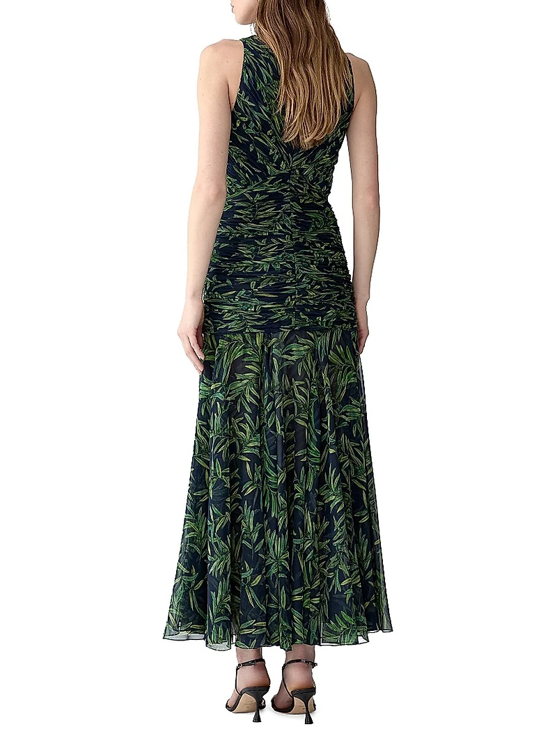 Gathered V-Neck Midi-Dress