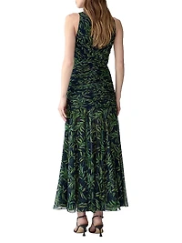Gathered V-Neck Midi-Dress
