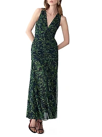 Gathered V-Neck Midi-Dress