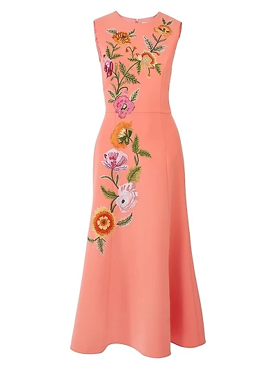 Embroidered Sleeveless Fit & Flare Midi-Dress