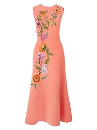 Embroidered Sleeveless Fit & Flare Midi-Dress