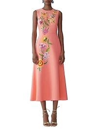 Embroidered Sleeveless Fit & Flare Midi-Dress