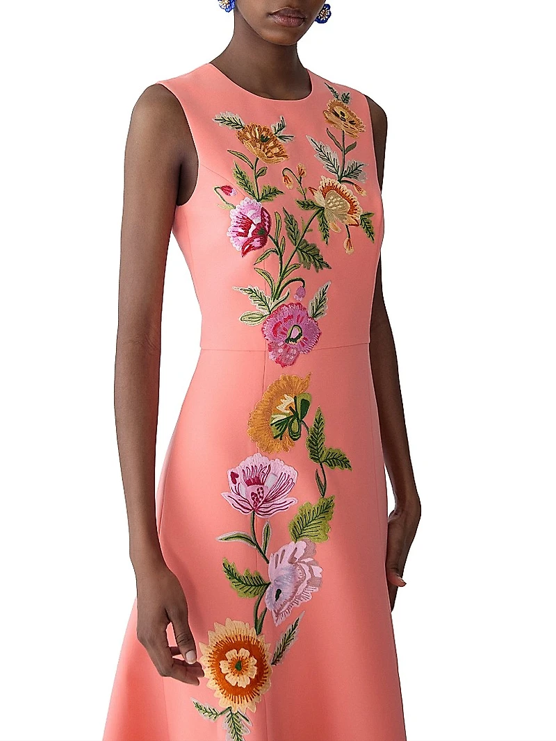 Embroidered Sleeveless Fit & Flare Midi-Dress