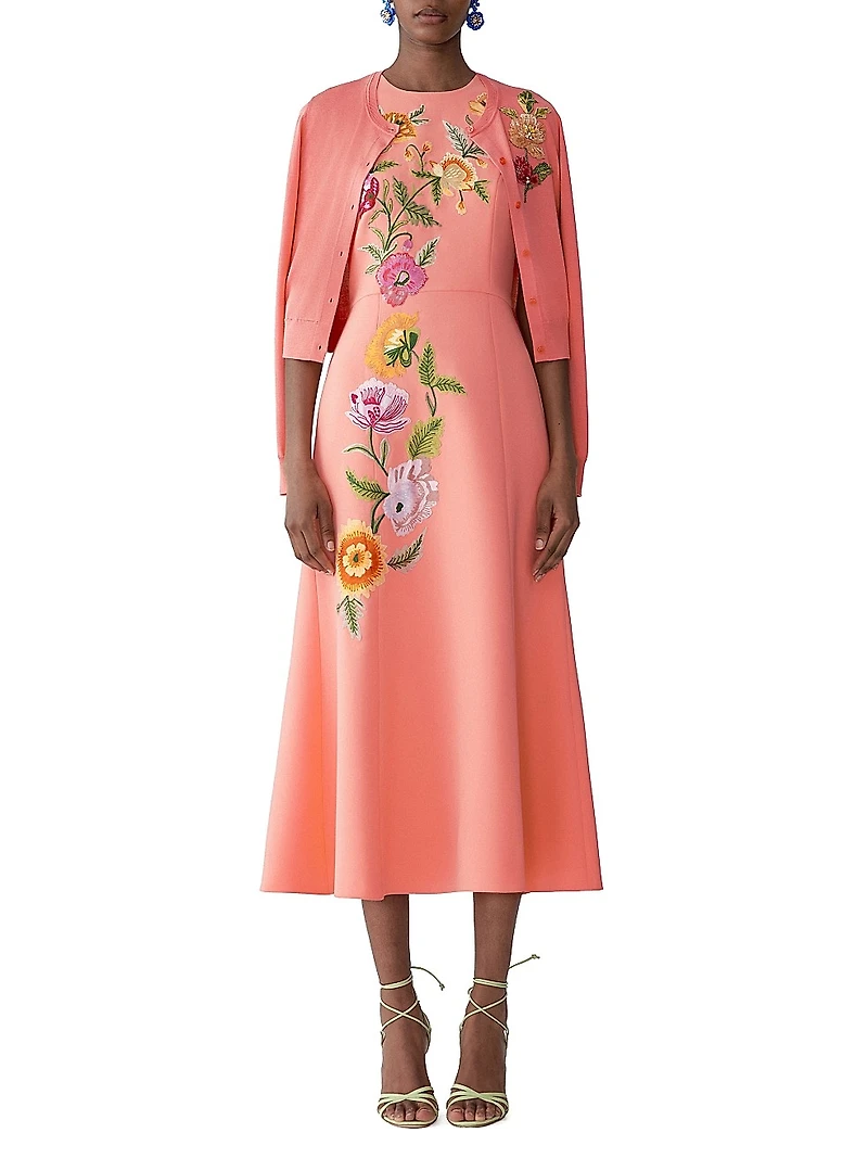 Embroidered Sleeveless Fit & Flare Midi-Dress