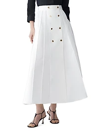 Button-Detail Pleated A-Line Midi-Skirt