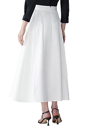 Button-Detail Pleated A-Line Midi-Skirt