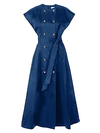 Double-Breasted & Belted Stretch-Cotton A-Line Midi-Dress