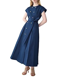 Double-Breasted & Belted Stretch-Cotton A-Line Midi-Dress