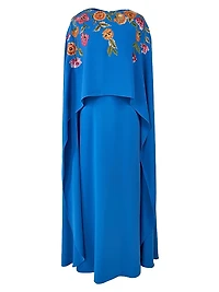 Floral-Embroidered Cape Caftan-Inspired Gown