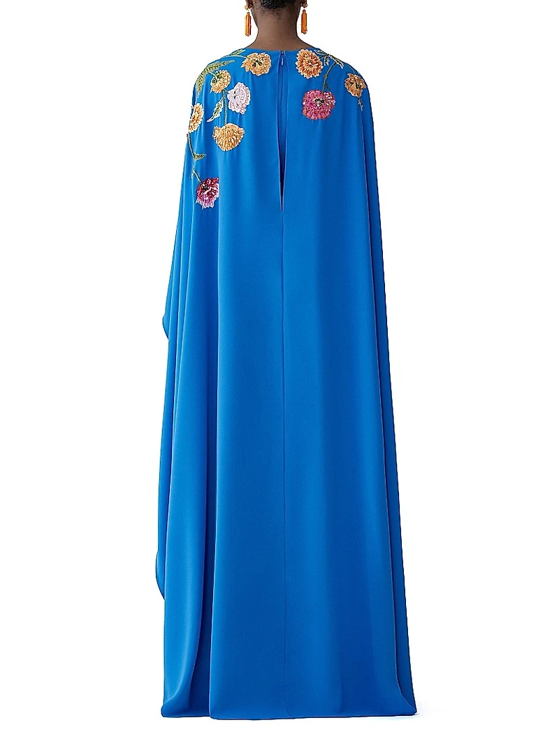 Floral-Embroidered Cape Caftan-Inspired Gown