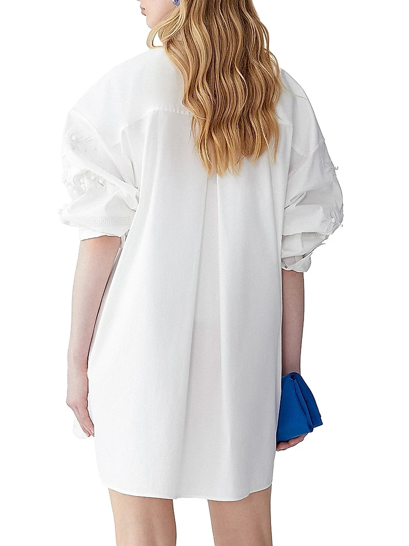 Embroidered Oversized Button-Front Top