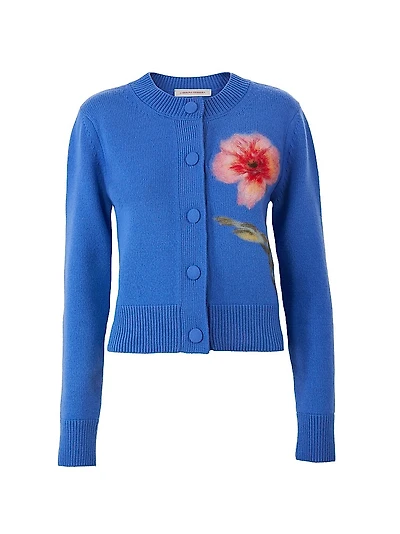 Floral Long-Sleeve Wool Cardigan
