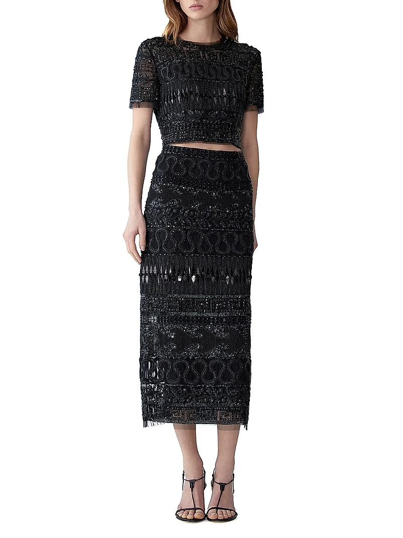 Bead & Sequin-Embellished Short-Sleeve Top