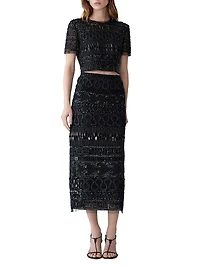 Bead & Sequin-Embellished Short-Sleeve Top