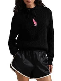 Cashmere-Blend Cable-Knit Hooded Sweater
