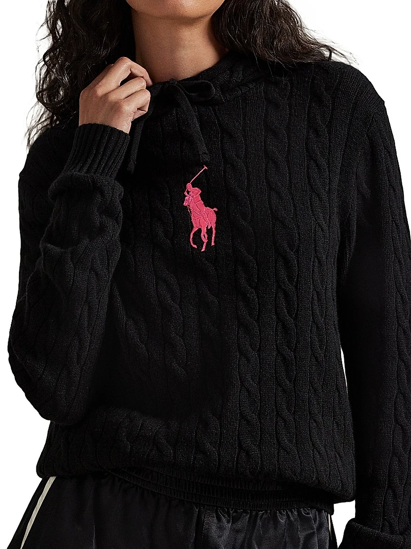 Cashmere-Blend Cable-Knit Hooded Sweater