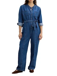 The Drapey Denim Maternity Jumpsuit