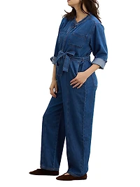 The Drapey Denim Maternity Jumpsuit