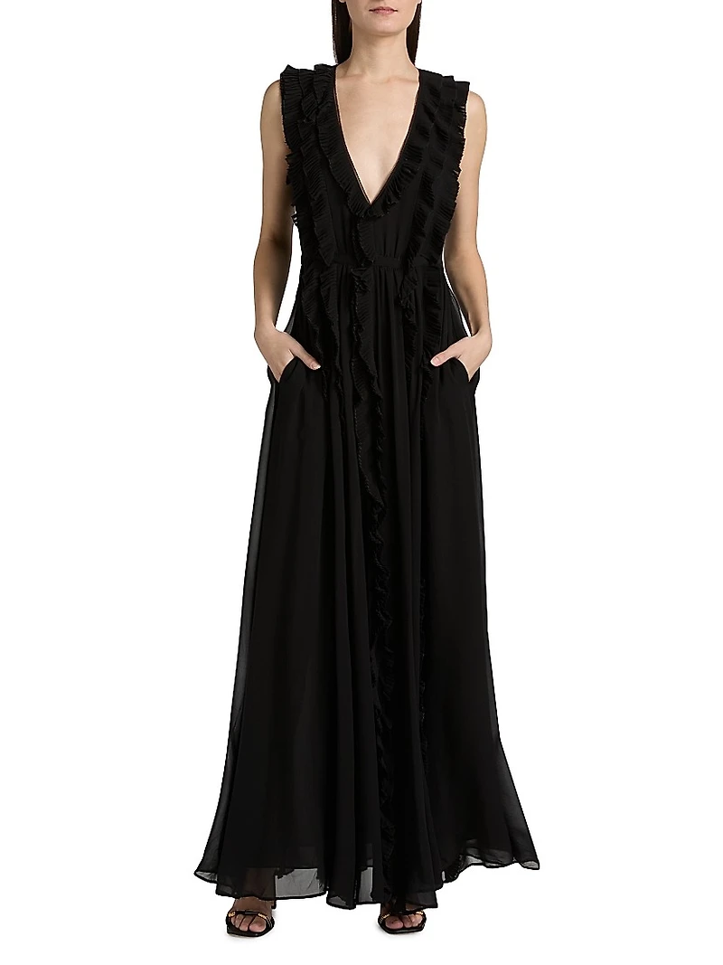 Aida Silk Cascading Ruffle Gown