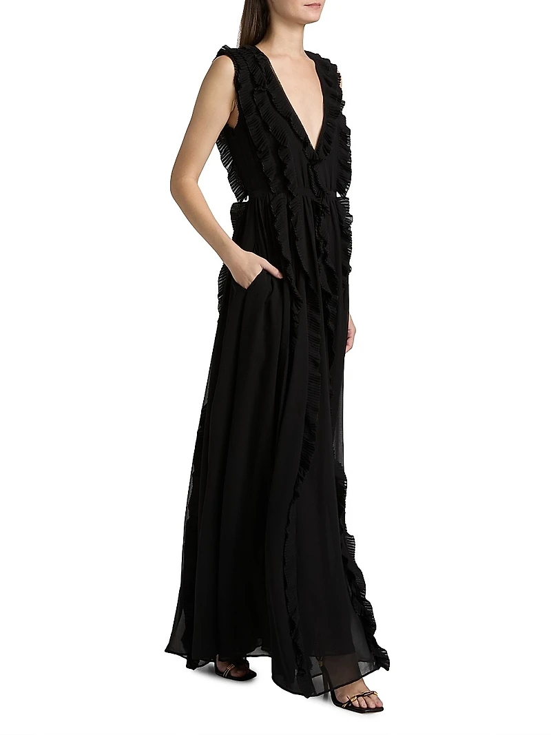 Aida Silk Cascading Ruffle Gown