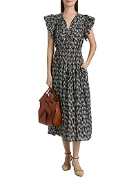 Kairi Printed Flutter-Sleeve Midi-Dress