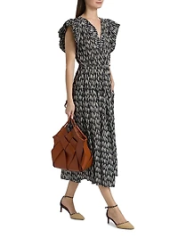 Kairi Printed Flutter-Sleeve Midi-Dress
