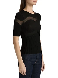 Ayla Ribbed Sheer-Panel Top