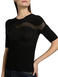 Ayla Ribbed Sheer-Panel Top