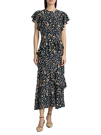 Amaia Printed Ruffled Midi-Dress