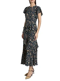 Amaia Printed Ruffled Midi-Dress