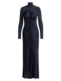 Ida Turtleneck Ruched Satin Maxi Dress