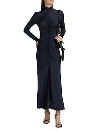 Ida Turtleneck Ruched Satin Maxi Dress
